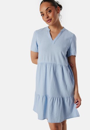 ONLY - Onltiri-Caro V-Nec Lin Dress - Cashmere Blue - Kläder - - Bubbleroom