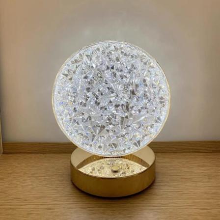 Krystall Måne LED Bordlampe Berøringskontroll Dekorativ Romantisk Nattelys USB Oppladbar Sengelampe for Soverom Stue Dekor Gave Round table lamp