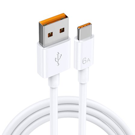 66W 6A Superhurtigt USB-C ladekabel, Kompatibel med Huawei, Xiaomi White 1 m