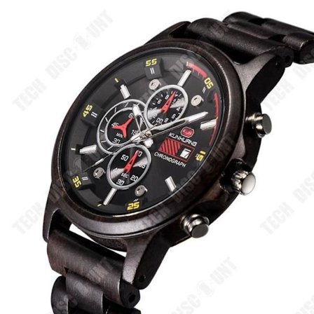 Træur - TD - Ebenholt - Multifunktionel - Sport - Rund urskive