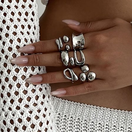 Mode vintage metallringar för kvinnor present punk hip hop guld silver färg oregelbunden knogled ring 14 st/set