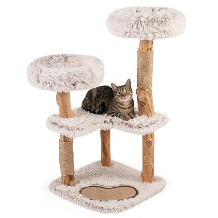 Kradsetræ til katte med kradsetræer i massivt træ og jute, 101 cm