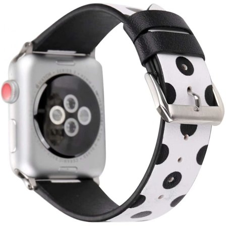 Kvinne og jente søt prikket lærreim kompatibel med Apple Watch Series 6/se/5/4 44mm og Series 3/2/1 42mm - Hvit med svart, 42/44 Mm