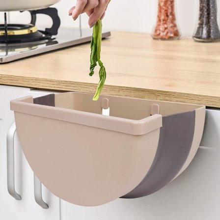 IC Sammenleggbar kjøkkenbøtte, hengende søppelbøtte, liten bærbar søppelbøtte (beige)