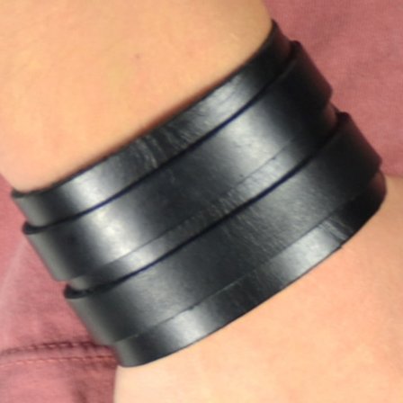 Black Stylish 2 Striped Leather Bracelets for Men - Wide bracelets