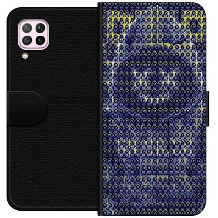 Kompatibelt Plånboksfodral till Huawei Huawei P40 lite Upprepande mönster med mystiska hoodie-figurer i blått och gult, grafisk gaming-inspirerad b