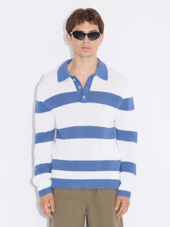 Holzweiler - Elio Striped Polo - Blue Stripe - Mens - Large