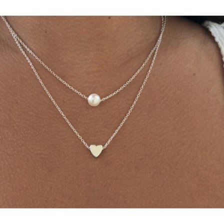 Pärla silverhjärta HALSKEDJA NY!