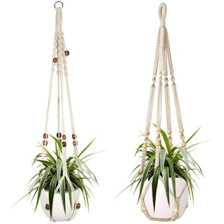 2 stk. Makrame Plant Hængere Hængende Plantekurv Bomuldsreb