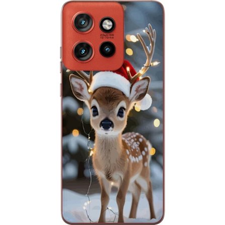 Motorola Edge 50 Neo Läpinäkyvä kuori Söpö poro jossa on joulupukin hattu ja valosarja jouluinen söpö talvinen juhla luminen kawaii loma kodika