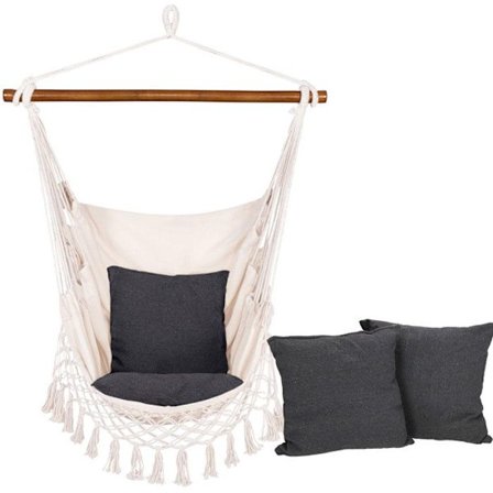 SPRINGOS Bomuld Hængekøje Stol til Have og Terrasse - Bæreevne 150 kg - Beige Farve【HY】
