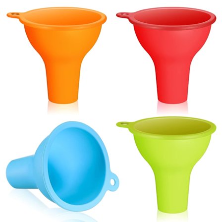 4-pak Silikone Tragtsæt, Bred Mund - Fleksible Konserverings- & Krydderitragte til Glas, Flasker & Dåser, Køkken- & Restaurant Essentielt