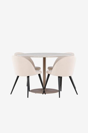 Venture Home - Lycke-spisebord med spisebordsstol i fløjl - Beige - Spisegrupper - Fra Homeroom