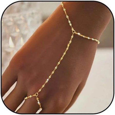 Guld handkedja armband och fingerring, guld handarmband, elegant smycke förbundet med en ring, guldarmband, TH