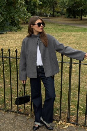 NA-KD kurzer Mantel mit hohem Kragen - Frühlingsjacken - Grau - EU 42