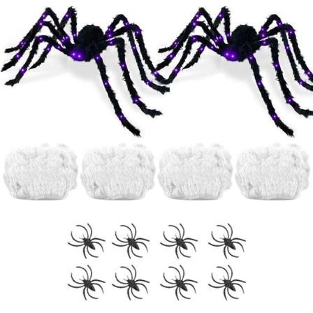Halloween - 125cm - Lila Ljusspindel Med 26 Led-lampor - Pluch G Svart