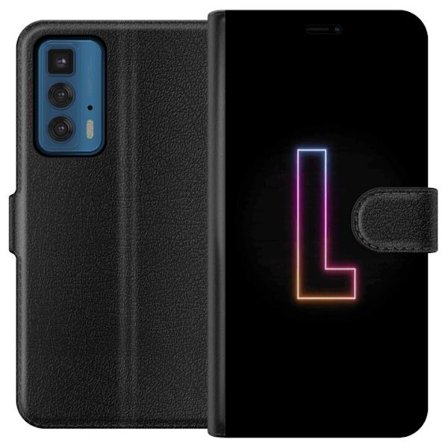 Yhteensopiva Lompakkokotelo Motorola Motorola Edge 20 Pro Minimaalinen neonkirjain L pehmeästi vaihtuvassa värivalossa mustaa taustaa vasten, puhdas