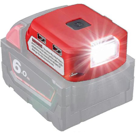 Batteriadapter för Milwaukee 18V Batteri, DC-port och LED-arbetslampa och dubbel USB-laddare, strömförsörjning kompatibel med Milwaukee 49-24-2371 M18