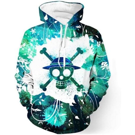 3D Anime Pullover Hettegenser for Cosplay Monkey D Luffy Halloween Unisex Voksen Manga Merch Genser med Kengurulommer Medium