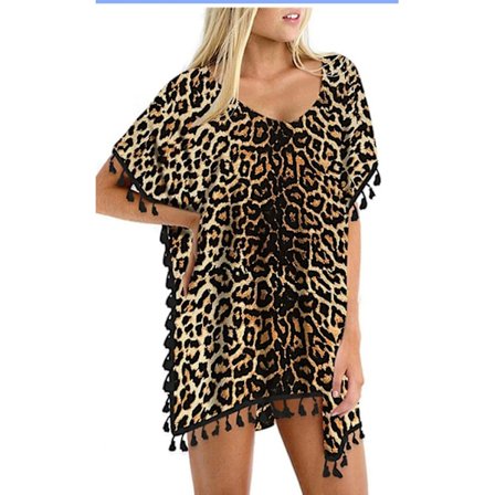 Chiffon badedrakt for damer Beach Badedrakt Cover Ups for badetøy --- Leopard Print Osize S
