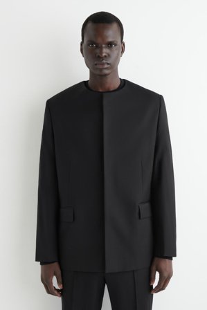 COS Homme Blazer Sans Col En Laine in Noir