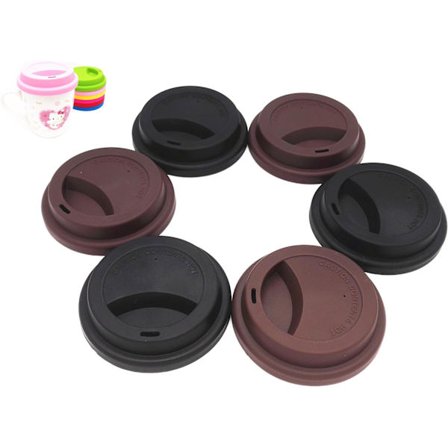 3 Mustaa ja 3 Kahvinväristä Uusiokäyttöistä Vuotamatonta Silikonikantta (6 Pakkaus)