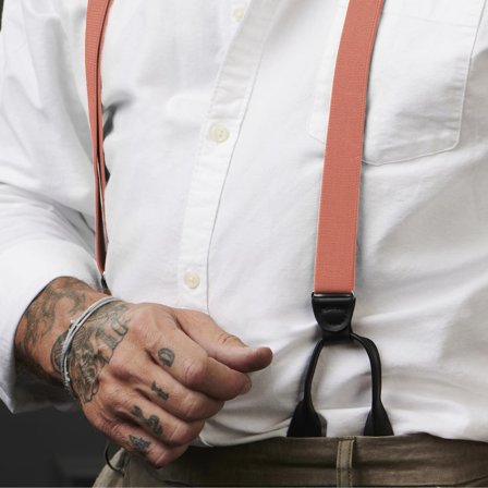 Bretelle sottili color corallo con fermaglio per bottoni per uomini - Bretelle per bottoni