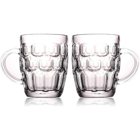 1 Pint Ølkrus med fordybninger, sæt med 2 - Kraftigt britisk pubglas med tykt glas og håndtag