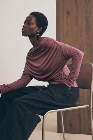 NA-KD Soft Line drapiertes Langarm-Top - Langarmshirts - Rosa - XS (EU 32)