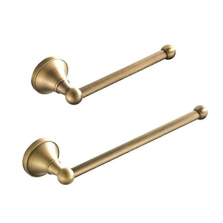 2-delt baderomstilbehørssett - Håndklestang og toalettpapirholder antikk messing veggmontering, børste