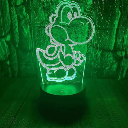 Wekity Yoshi Island Cartoon Mario Super Yoshi Animehahmo 3D LED Optinen Illuusio Makuuhuoneen Sisustus Pöytävalaisin Kaukosäätimellä 7 Väriä 