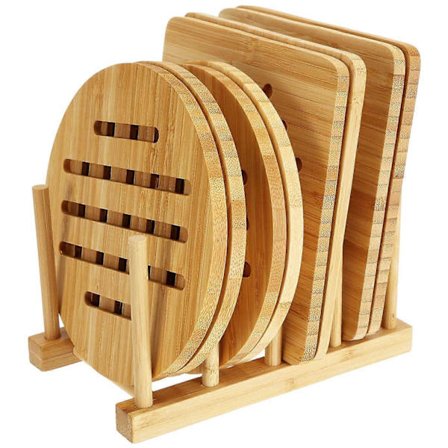 9-pak Bambus Varmebestandige Grydeunderlag til Køkkengryder