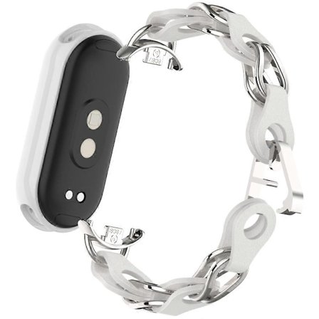 För Xiaomi Mi Band 9/Smart Band 8 Klockarmband Mode Utskuret Zinklegering+Läder Kedjearmband