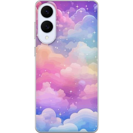 Kompatibelt Mobildeksel til Samsung Galaxy S25 Edge Søt enhjørning med regnbuefarget hår mot en stjernebelagt pastellbakgrunn i kawaii-stil