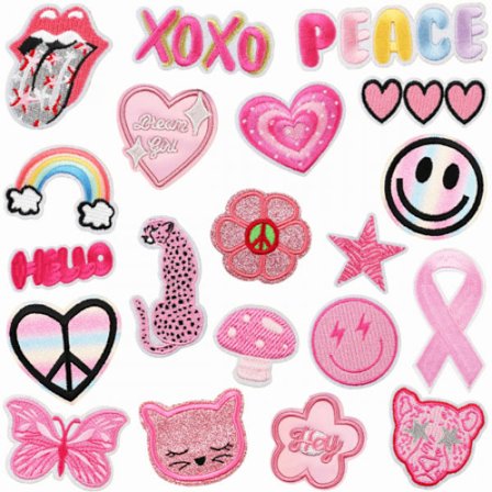20 stykker broderi patch pink, broderi klæbende patches sy-