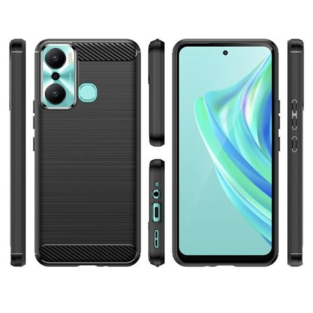 Carbon Case etui til Infinix Hot 20 Play fleksibelt silikone carbon cover sort
