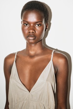 COS Women's Gathered Silk-Nylon Slip Dress in Beige