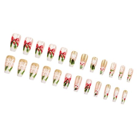 24 st Festliga Press-on Naglar Vita Snöflingor Rosetter Återanvändbar Nagelkonst