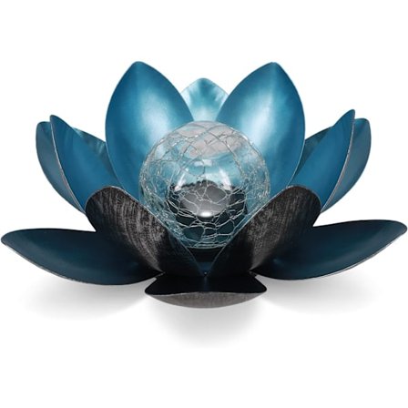 Lotus Solarlampe, Ø 27 cm, højde 12 cm, metal, (sølv/blå)