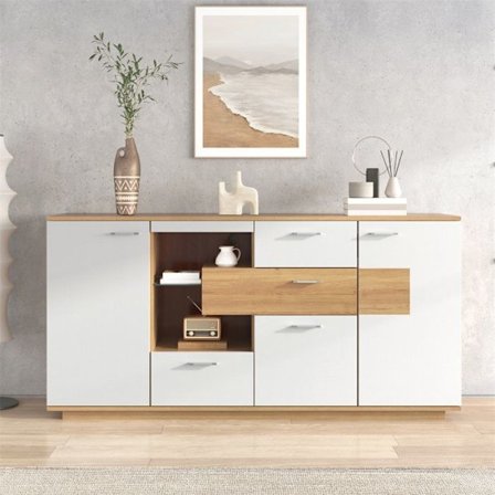 Buffé Bas - Modern - 160x40x77cm - 2 Dörrar - 4 Lådor - LED-Belysning
