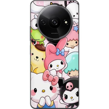 Kompatibelt Mobildeksel til Xiaomi Redmi A3 Tett mønster av søte figurer med store øyne i ulike farger og uttrykk med LABUBU-tekst
