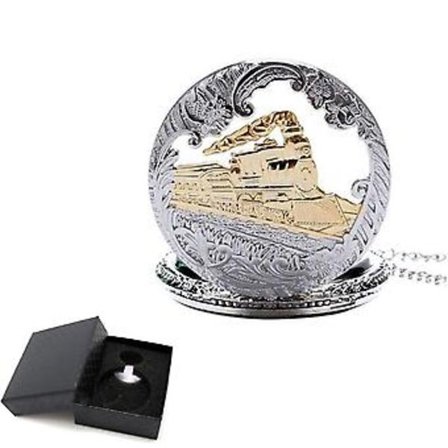 Ingenjör Tvåtons Tåg Stor Fickur Förgylld För Man Eller Kvinna Med En Ask