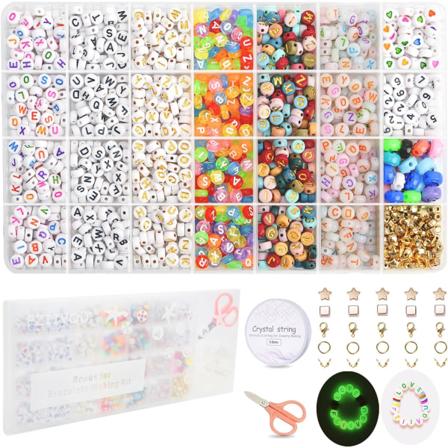 1400 stk. 6 farver 4x7mm bogstavperler til armbåndssæt til smykkefremstilling alfabetperler til smykkefremstilling med talhjerteperler 