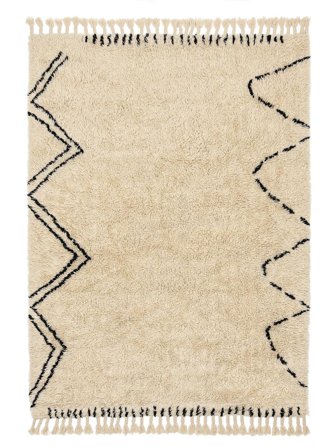 Tapis Shaggy Rifka - Blanc Écru/Noir 160X230 Laine
