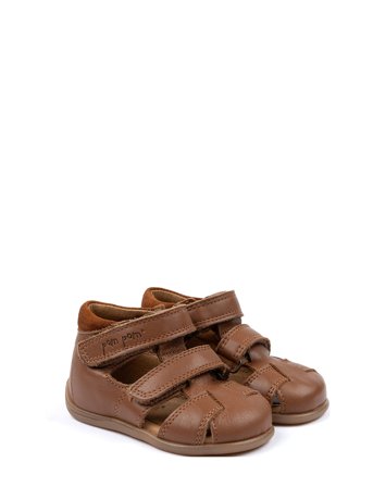 Starters Two Velcro Sandal Brown Pom Pom