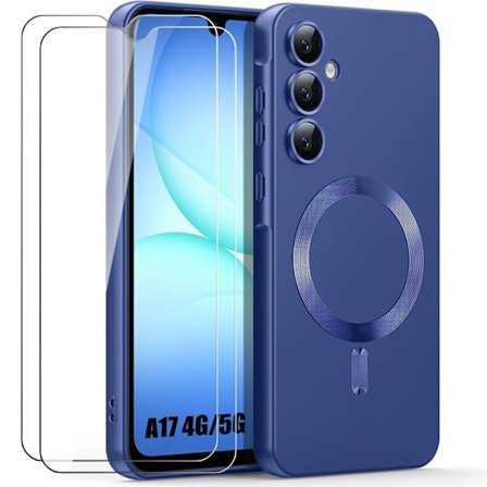 Beskyttelsescover - BOOLING - til Samsung Galaxy A17 4G/5G - med Blå Magnetcirkule - 2 Tempered Glass Skærme