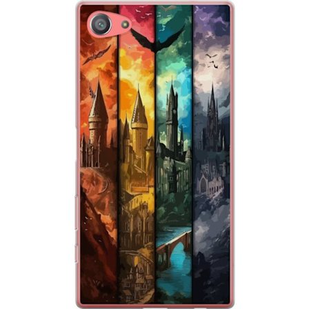Kompatibelt Mobildeksel til Sony Sony Xperia Z5 Compact Fire magiske slott i forskjellige elementfarger, episk fantasikunst med ild vann luft og mørk