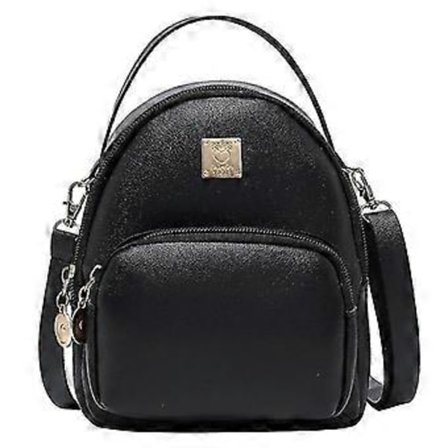 Mini Axelväska Dam Messenger Bag Ryggsäck Mjuk Pu Dragkedjeväska Med Lång Rem (Svart)