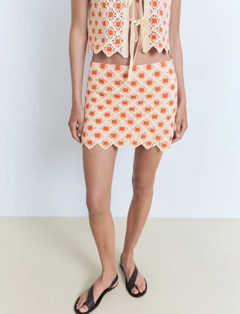 Mango Crochet Mini Skirt - Cream - L