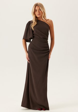 Bubbleroom Occasion - Ruched One Shoulder Gown - Brown - Kläder